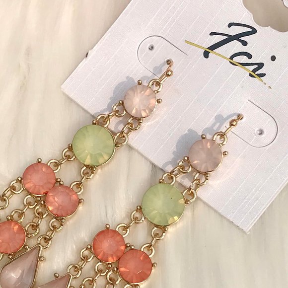 Boho Earrings Long Mixed Bead Goldtone Dangles - Picture 4 of 6